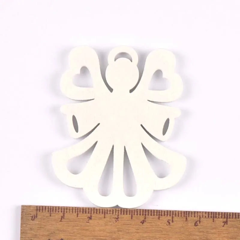 5pcs+1m hemp rope Christmas Tree Ornament Wooden Hanging Pendants White angels/tree/snowflakes Christmas Decorations for Home Qme 14