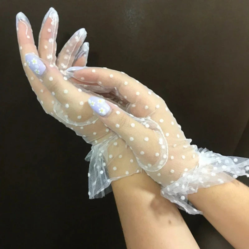 1 Pair Lace Gloves Fashion Autumn Summer Women Short Tulle Stretchy Qme A-1 One Size