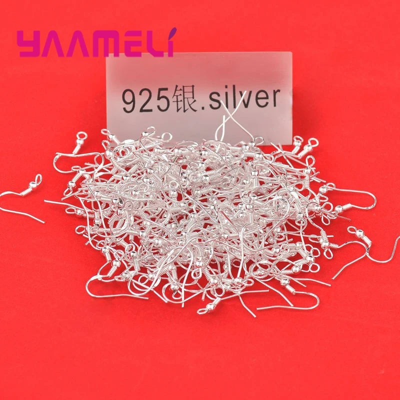 200PCS Earring Making Wholesale 18mm 925 Sterling Silver Color Stamp Earring French Hooks Beaded Ball Jewelry Accessory Findings Qme