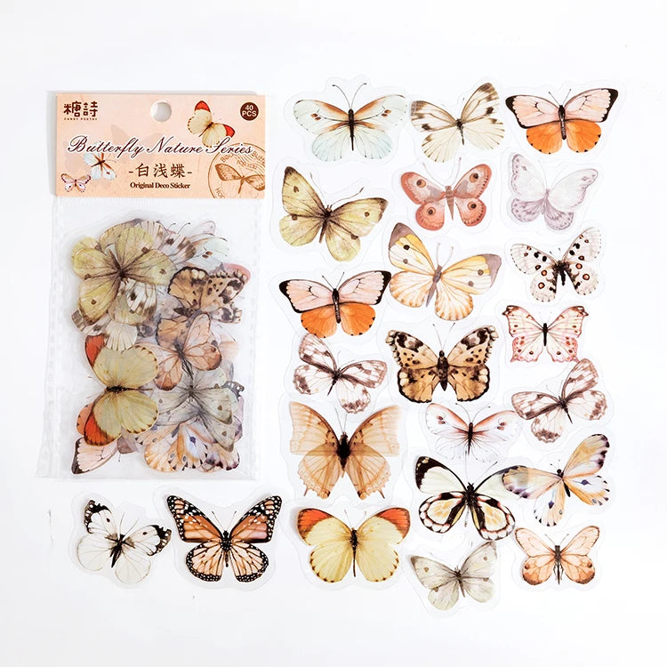 40Pcs/lot Butterfly Deco Stickers Scrapbooking Bullet Journaling Toy Retro Craft Deco Album DIY Stationery Stickers Waterproof Qme A