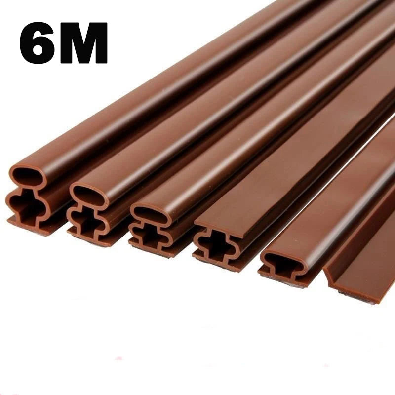 6M Silicone Rubber Sealing Strip Self Adhesive Doors Window Soundproofing Weather Stripping Gap Blocker I Type Insulation Tape Qme
