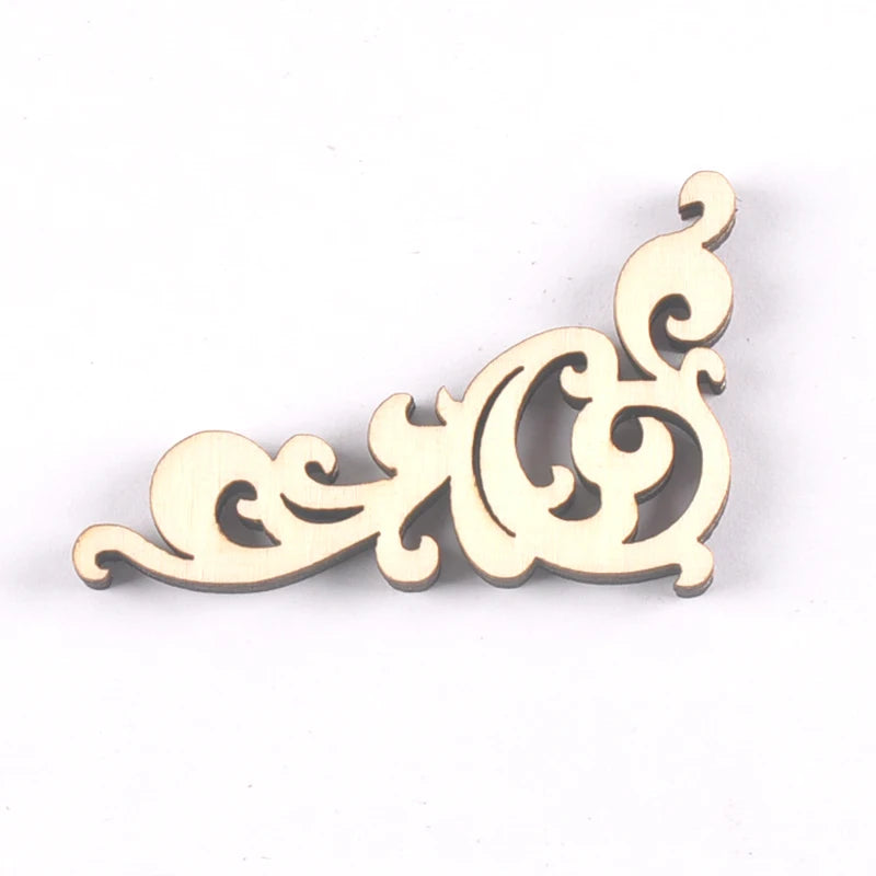 20Pcs 5cm Natural Wood Crafts Scrapbook DIY Book Corner Flower Lace Pattern Wooden Ornaments Handmade Album Corners m1835 Qme 1