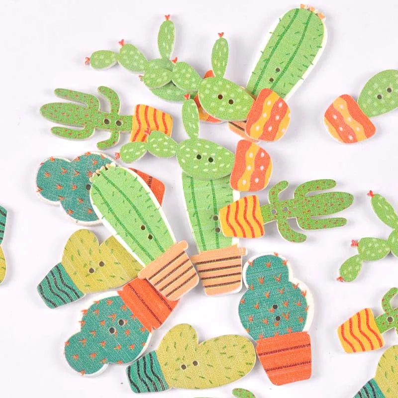 20Pcs Mixed Cartoon Cactus Wooden Buttons For Sewing Clothing DIY Crafts Scrapbooking Decorative Handmade Accessories m2207 Qme