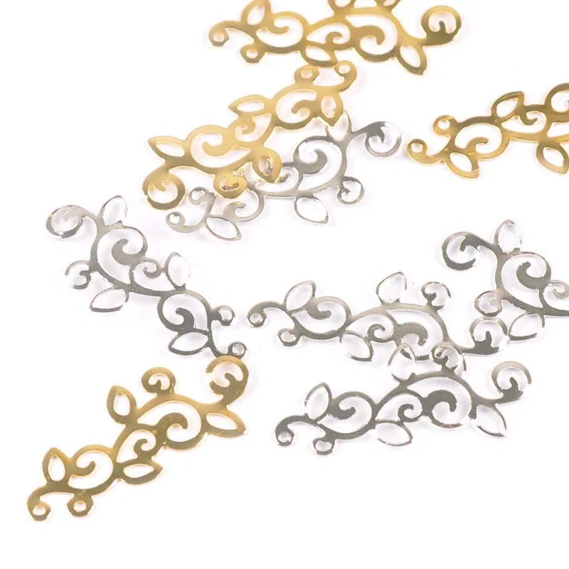 Gold Silver Metal Crafts Connectors Flower Filigree Wraps For DIY Scrapbook Jewelry Making Home Decor 30pcs 39x15.5mm yk0781 Qme