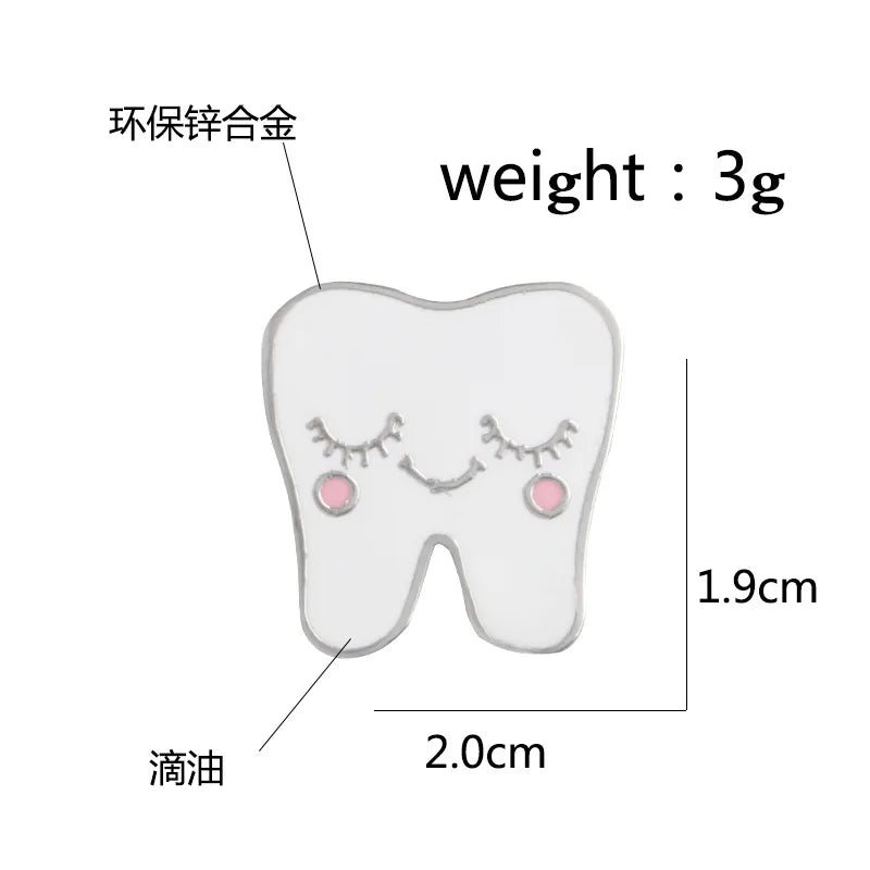 White Cartoon Smile Teeth Custom Enamel Brooche Cute Funny Medical Jewelry Accessories Kids Gifts Knapsack T-shirt Pin Wholesale Qme