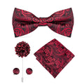 Hi-tie Silk Men's Bowtie Pocket Square Cufflinks Brooch Jacquard