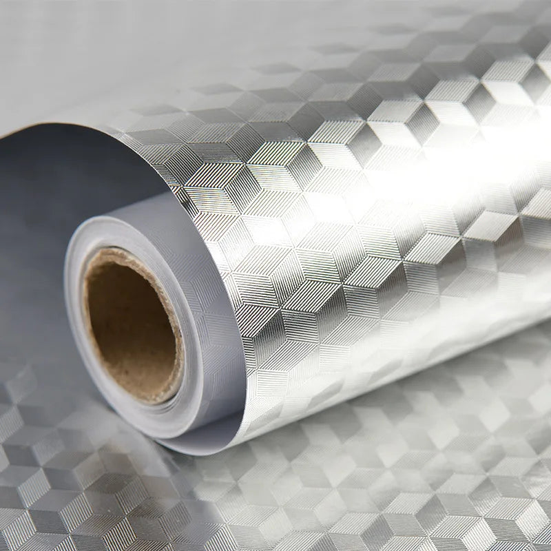 Gold Self Adhesive Wallpaper Metal Look Kitchen Oil Waterproof Qme Silver 3D Diamond 5m x 55cm