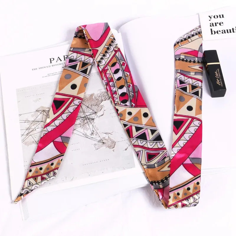 Print Flower Small Scarf Women Handle Bag Ribbons Fashion Head Long Qme SJ-S34