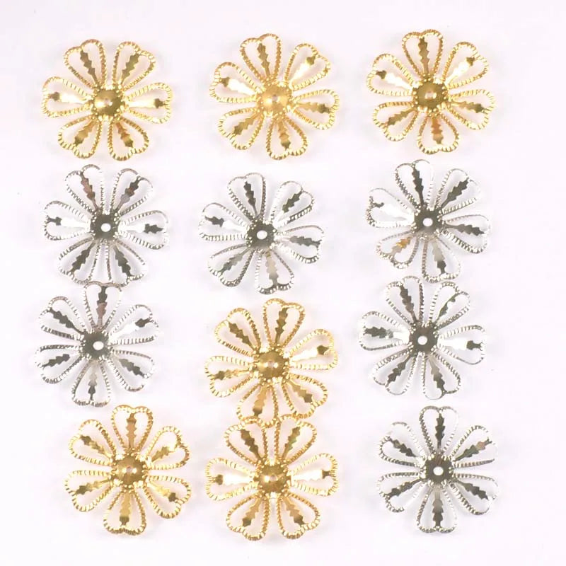 Silver Gold Hollow Metal Crafts Flowers Connectors Wraps Filigree For Scrapbook DIY Embellishment Home Decor 26mm 20pcs Yk0762-5 Qme