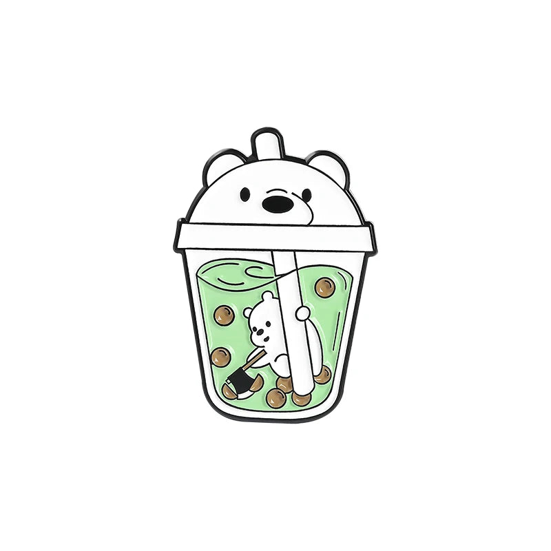 Cute Bubble Cat Penguin Boba Tea Enamel Pins Tapioca Milk Tea Lapel Pin Animal Badges Bag Kitty Brooches for Gift Wholesale Qme 1