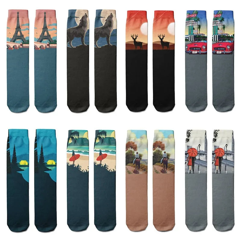 Novelty Hip Hop Harajuku Socks Cartoon Lighthouse Personalized Kawaii Qme