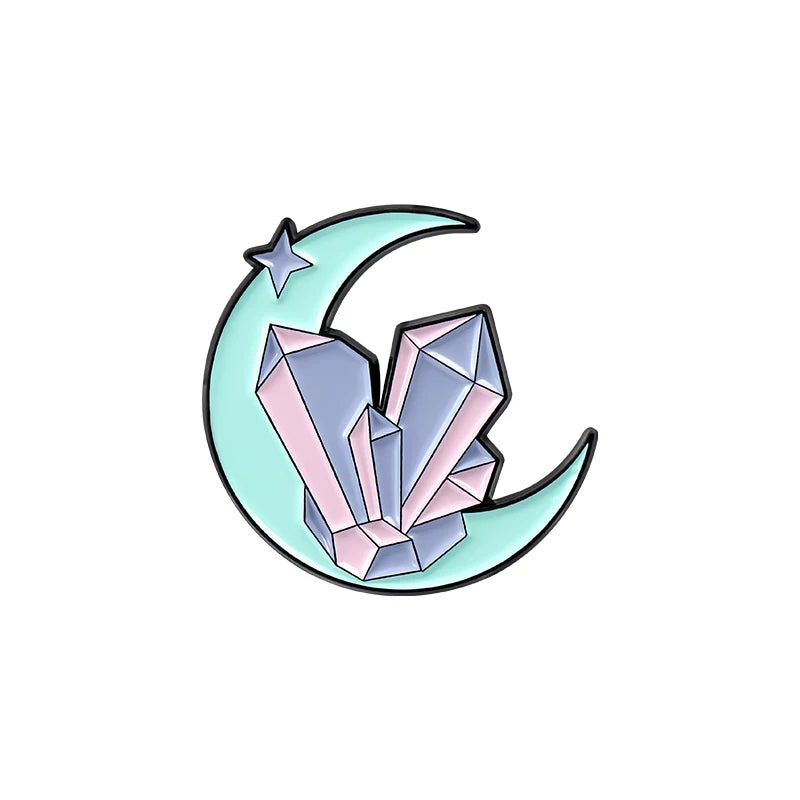Pink Crystal Ore Enamel Pins Heart Moon Goblet Brooche for Women Backpacks Lapel Pin Cartoon Badge Jewelry Gift Wholesale Qme 2