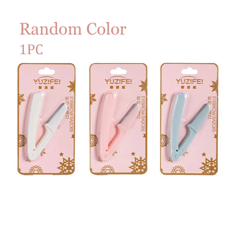 1/3pcs Foldable Portable Eyebrow Trimmer Makeup Facial Eyebrow Lip Folding Razor Hair Remover Sharp Stainless Steel Makeup Tools Qme Random With Card