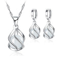 Women Bridal Jewelry Sets Vintage Pure 925 Silver Color Ethnic White Opal Stones Charming Pendant Necklace/Chain/Huggie Earrings Qme Default Title
