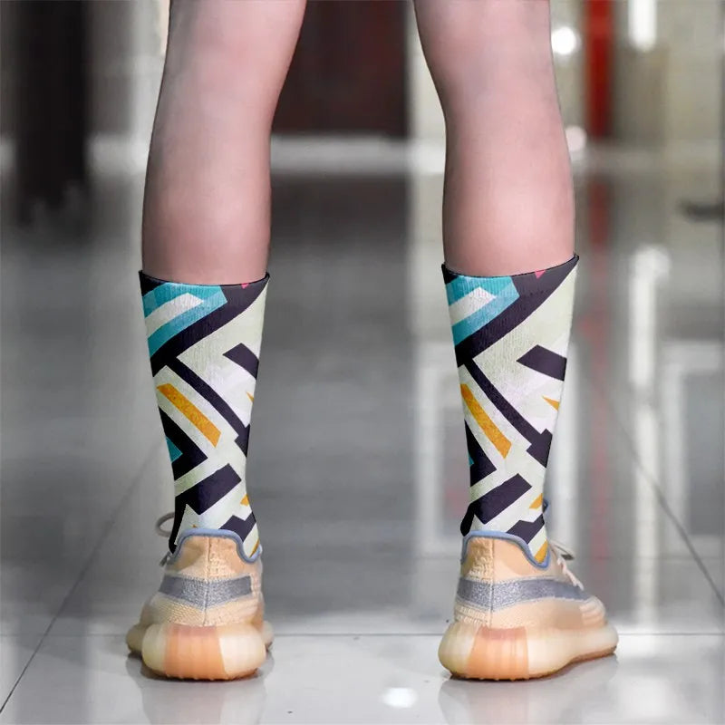 3D Graffiti Harajuku Hip Hop Thigh Socks Colorful Happy Funny Qme