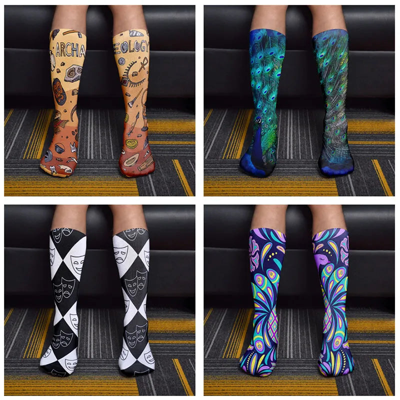 Novelty Funny Peacock Graphic Socks Women Straight Sock Unisex Qme