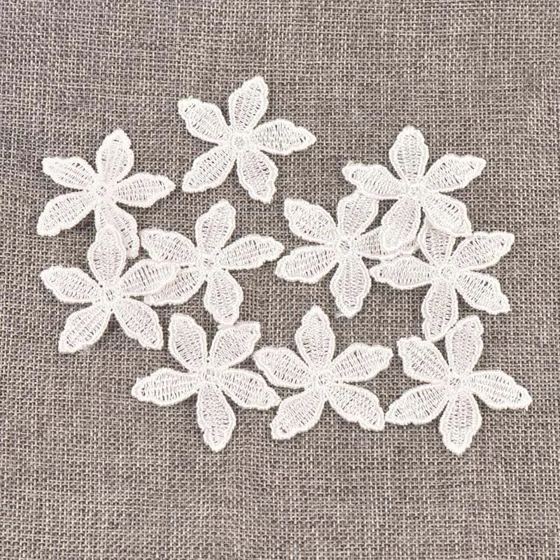 50Pcs/lot Flower White Lace Fabric Patches Mesh Trim For Sewing Decoration Garment Sew On Ribbon Applique Accessories 40mm c1142 Qme