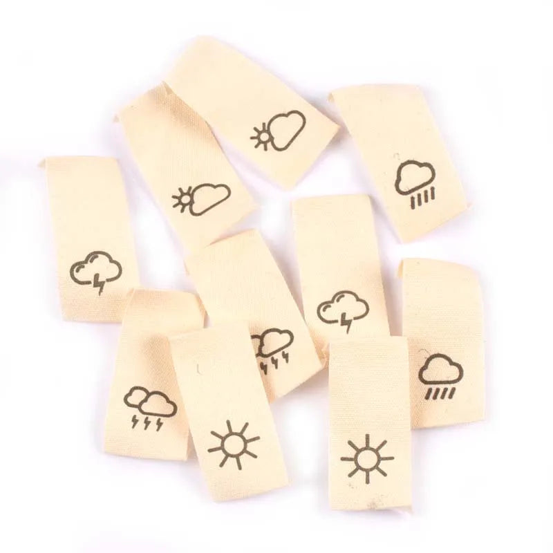 50pcs Cotton Woven Weather Pattern Beige Labels For Clothes Care Sewing Garment Accessories Bags Tags Washable 42x20mm c2440 Qme