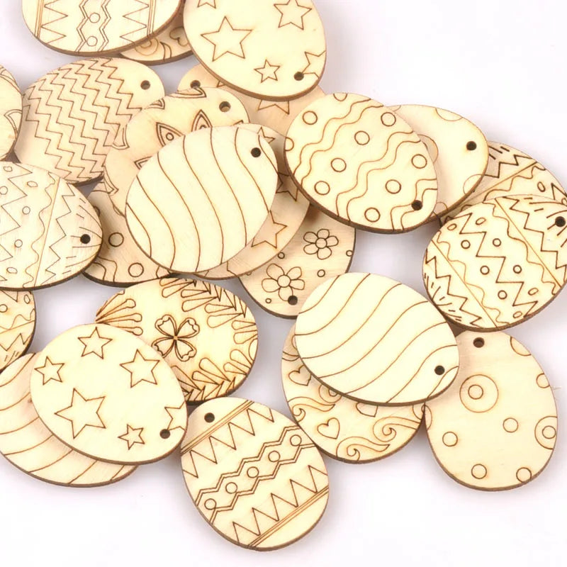 25Pcs Mixed Easter Egg Wood Crafts Pendant For Wooden Drop Hanging Ornaments DIY Scrapbook Home Decor Embellishments M2565 Qme m2565