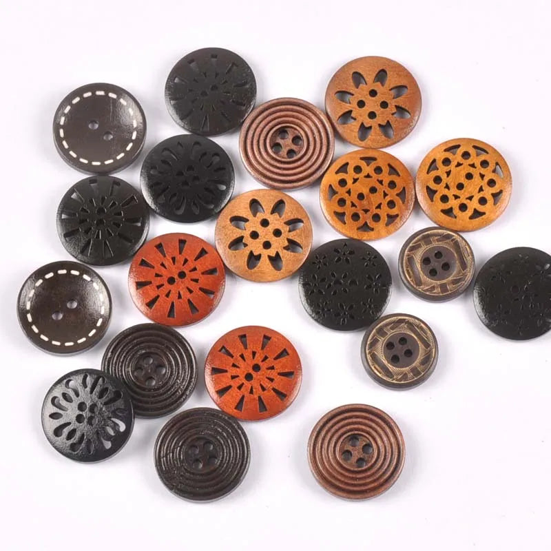 20pcs Mix Retro Color Wood Buttons Sewing Apparel Accessories Wooden Ornament for DIY Scrapbooking Craft Button Decoration m2212 Qme
