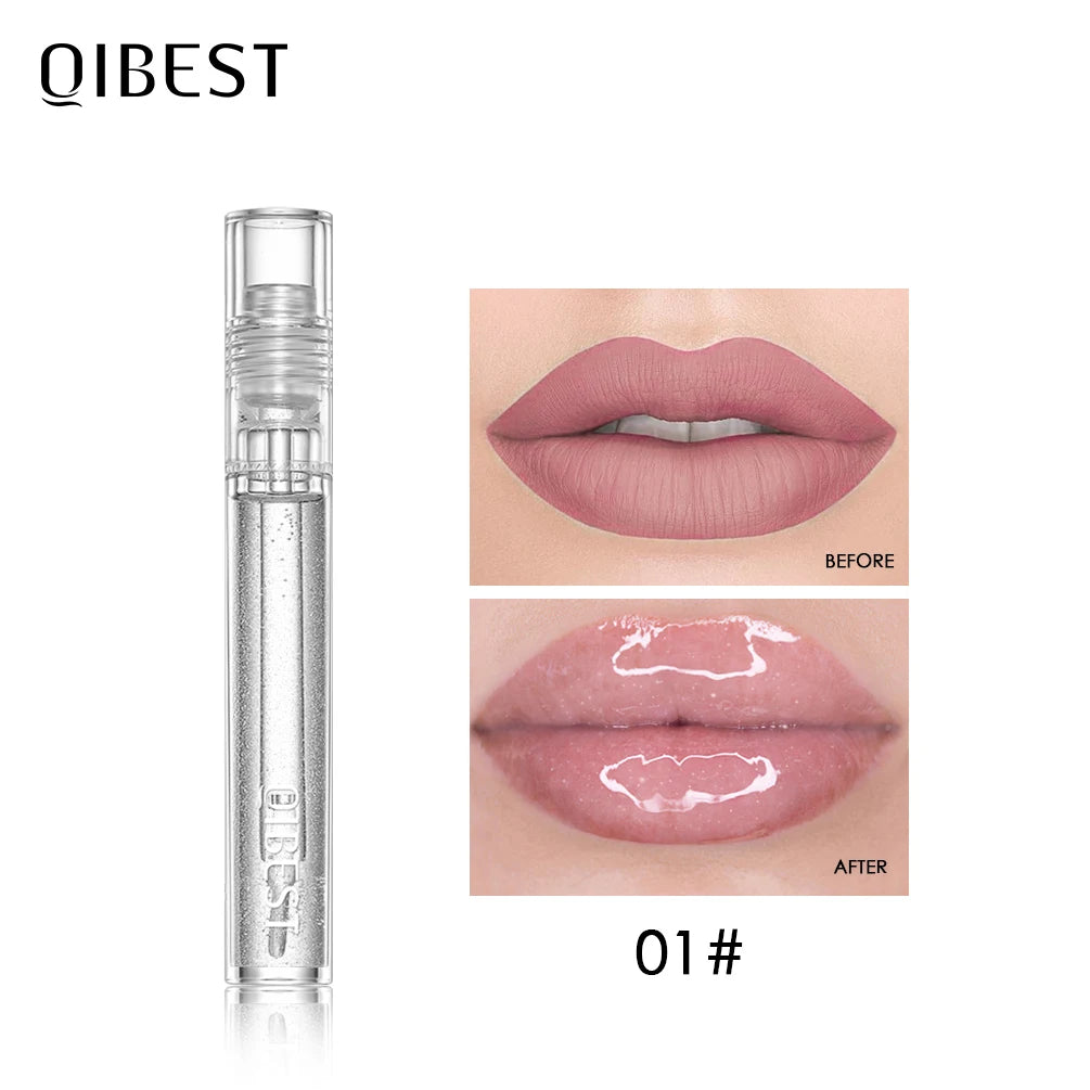 QIBEST Waterproof Transparent Lip Gloss Velvet Matte Lipstick Long Lasting Moisturizing Lip Glaze Lip Plumper Extreme Lipgloss Qme 1