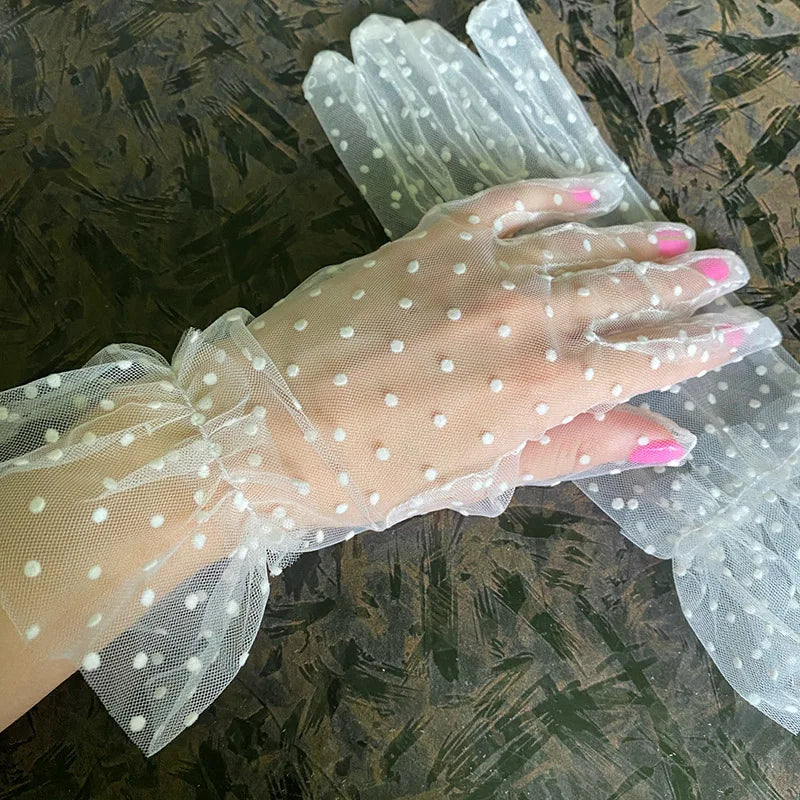 1 Pair Lace Gloves Fashion Autumn Summer Women Short Tulle Stretchy Qme