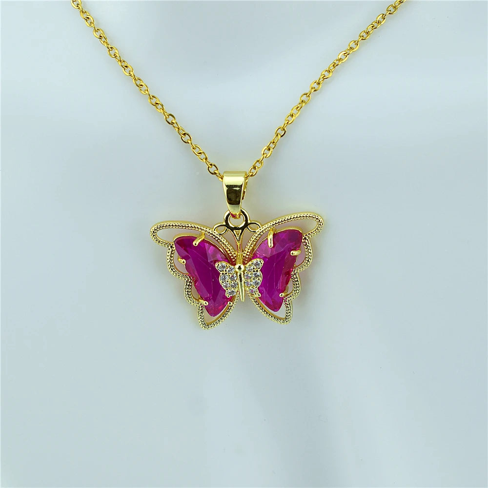 New Fashion Sweet Women Girl Heart Crystal Butterfly Pendant Necklace Jewelry Elegant Charm Jewelry Gifts Accessories Wholesale Qme 4