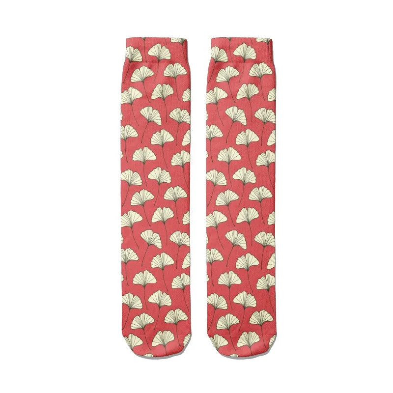 Women Nylon Long Socks 3D Print Cartoon Harajuku Heart Funny Tube Red Qme style5 One Size China Mainland