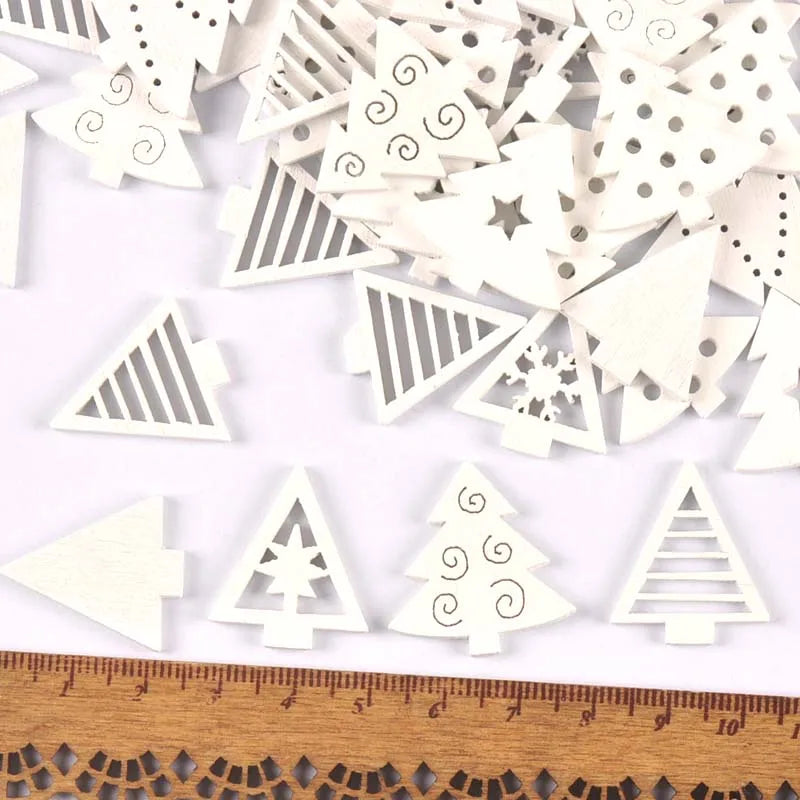 10-50pcs 22-40mm Wood Crafts white christmas trees DIY Scrapbooking For Wooden Ornament Home Decoration Sewing Accessories M2216 Qme