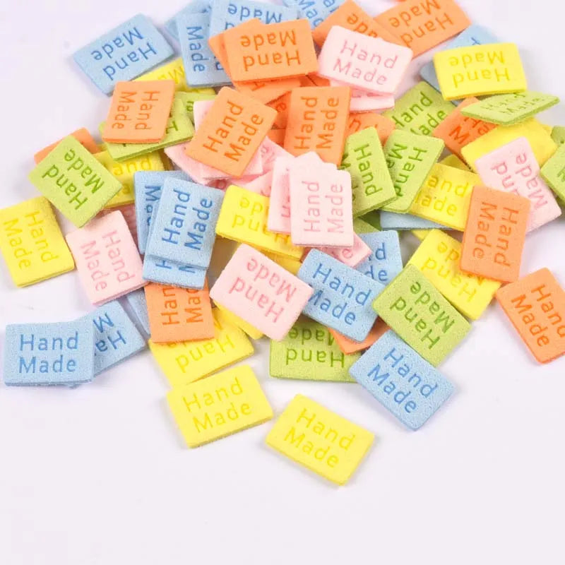 20Pcs Multicolor Flannelette Embossed Handmade Labels Sewing Accessories For Clothes Care Bags Garment Tags DIY Crafts 20x14mm Qme