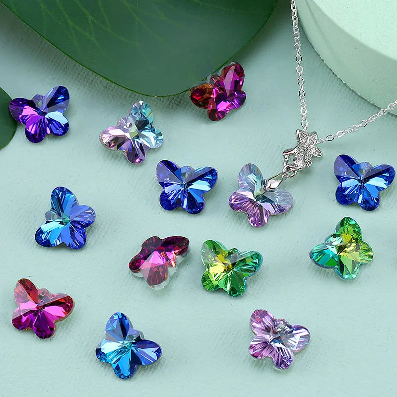 14mm 6754 Butterfly Pendant Beads Glass Butterfly Charms Gems Crystal for Women Jewelery Making Earring Necklace DIY 12pcs/lot Qme