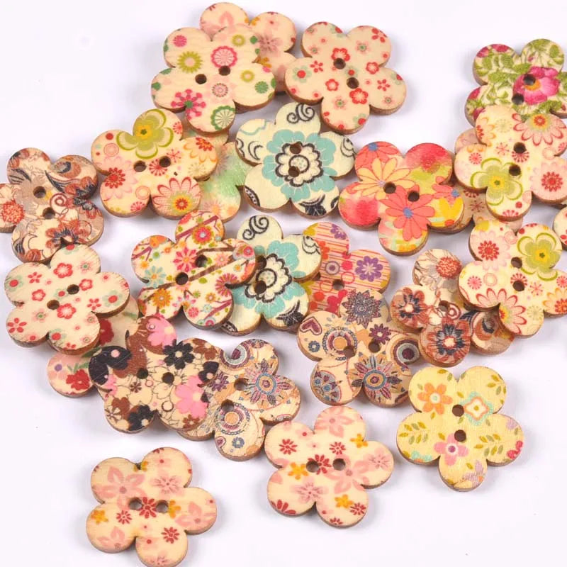 2 Hole Vintage Mixed Cartoon Painting Wooden Buttons For Clothes Sewing Crafts Scrapbooking DIY Kid Apparel Supplies 25pcs m1893 Qme 2