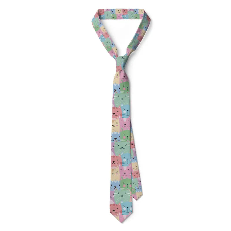 Men's Cute Print Tie Men Women Colourful Polyester Necktie Cat Dog Qme