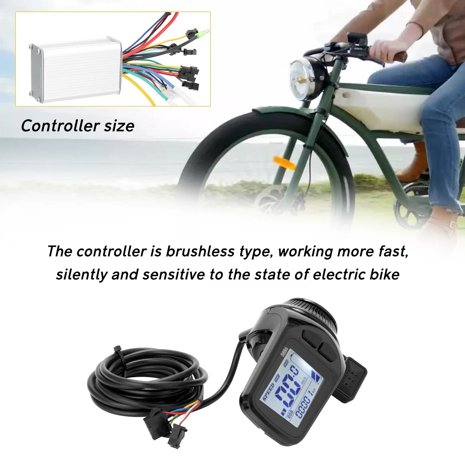 350W 24-48V/36-60V Motor Brushless Controller LCD Display Panel Thumb Throttle Electric Bicycle Scooter Brushless Controller Kit Qme