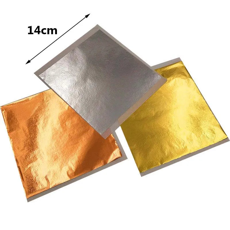 100Pcs Gold Silver Copper Imitation Gold Foil Paper Gilding DIY Craft Art Home Decoration Nail Handmade Supplies 14/16cm c2870 Qme