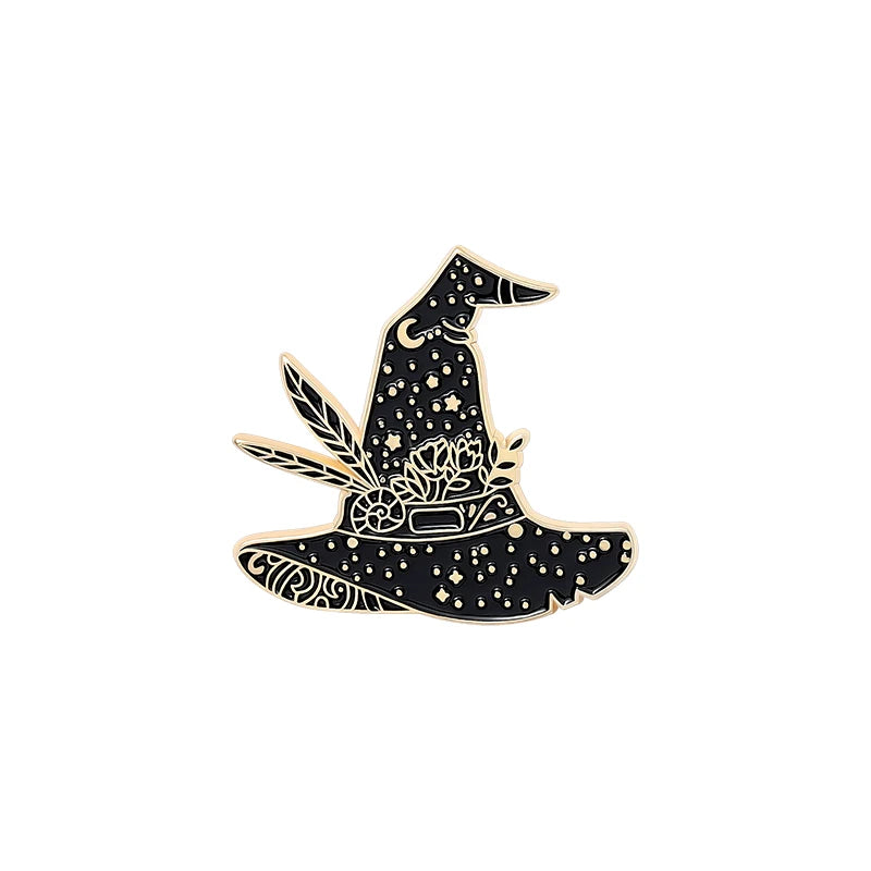 Witch Enamel Pins Collection Witch Hat and Cat Frog Pins Up Crescent Moon Black Gothic Lapel Pin Wiccan Brooches Witches Jewelry Qme style 6