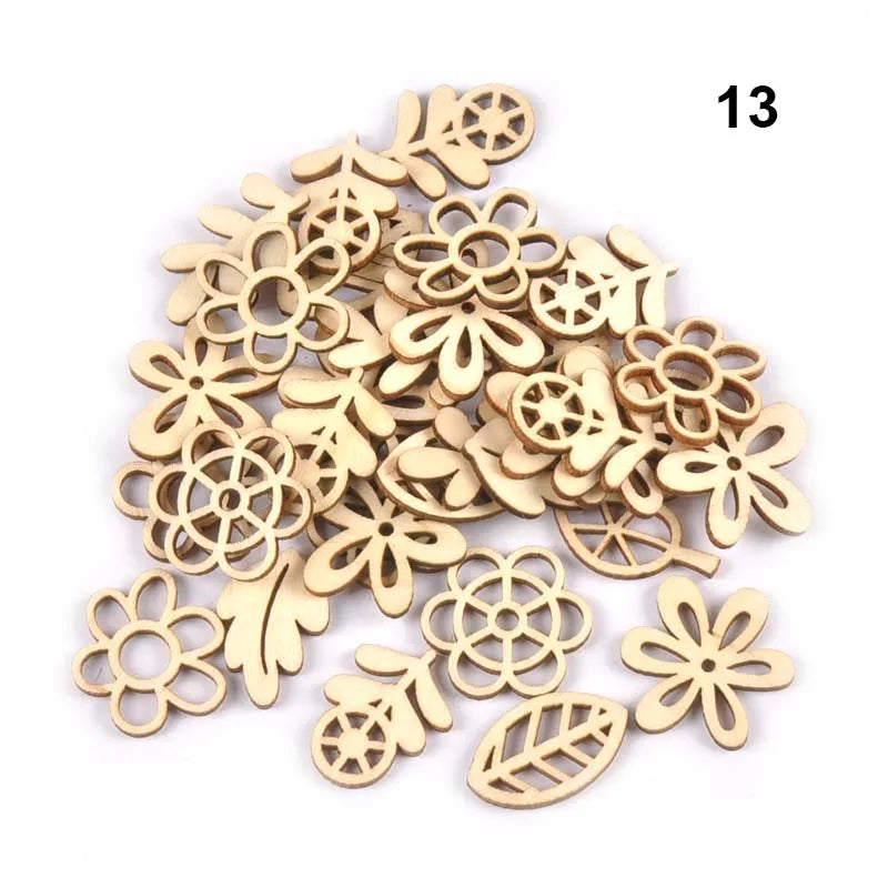 50Pcs Mix Pattern Wood Slices DIY Scrapbook Crafts Supplies Unfinished Wooden Home Decorations Handmade Ornament 25-30mm m2204 Qme 13