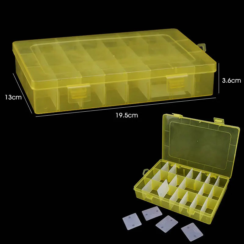 19.5x13x3.5CM Rectangle Adjustable Jewelry Container Box Case Compartment Plastic Storage Box for Beads Earrings 24 Slots 1PCS Qme Yellow