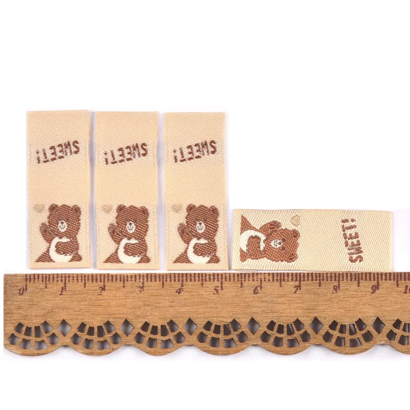 50Pcs Lovely Brown Bear Embroidery Labels For Sewing Accessories Bags Clothes Washable Care Tags Kids Garment Handmade DIY c3205 Qme 7