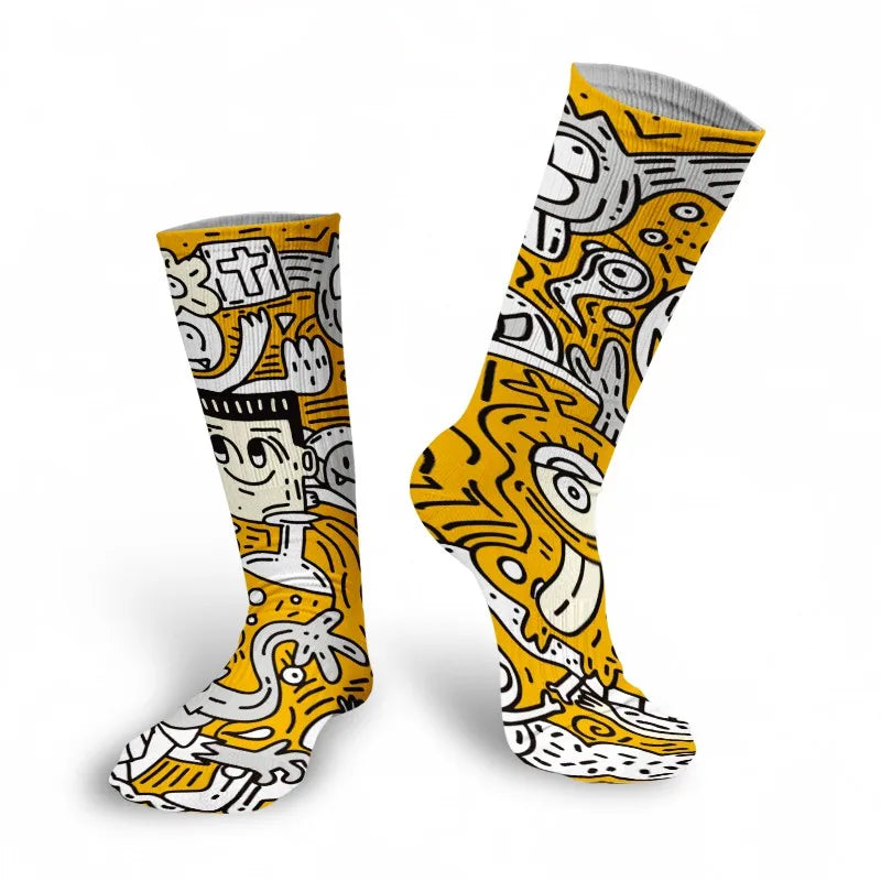 Mens Sock Funny Cartoon Doodle Pattern Hip Hop Cool Socks Women Happy Qme style8 One Size China Mainland