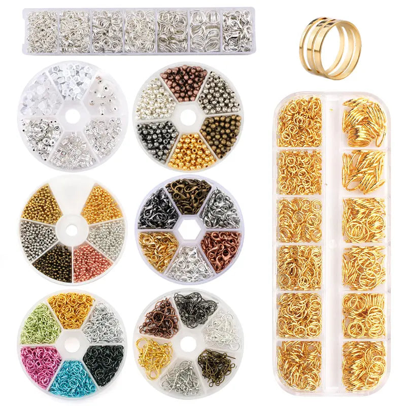 Jewelry Findings Set open jump rings Loose spacer beads Earring hooks Rubber Earring Backs for Jewelry Making DIY handicraft Qme