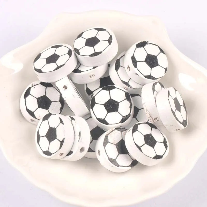 30Pcs Football Oblate Circle Wood Spacer Beads Craft Supplies For DIY Jewelry Making Pacifier Clip Handmade Accessories m2244 Qme