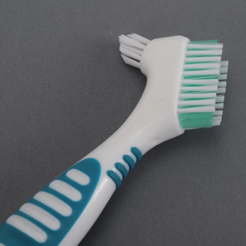 Denture Cleaning Brush Bristles Ergonomic Rubber Handle Multi-layered Qme