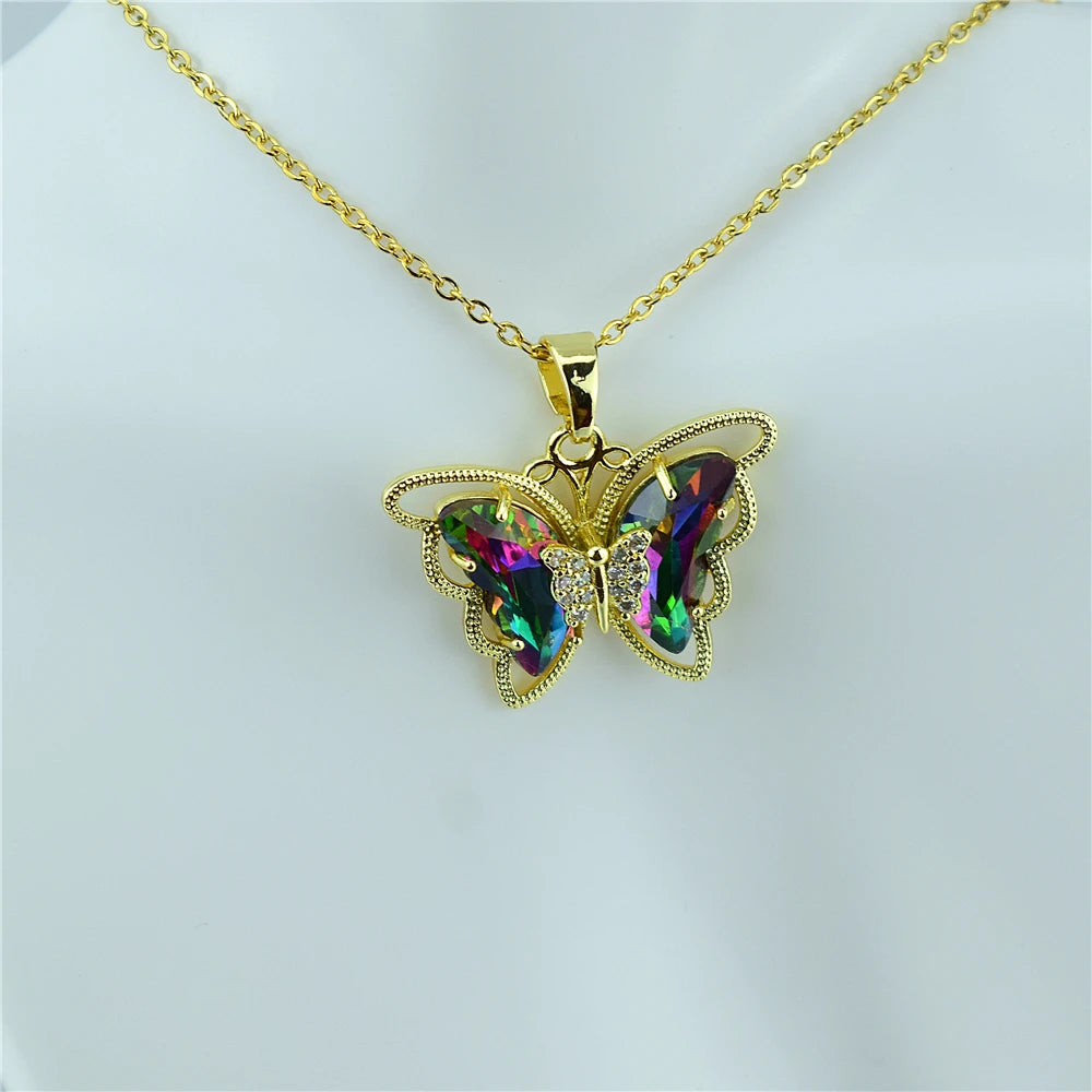 New Fashion Sweet Women Girl Heart Crystal Butterfly Pendant Necklace Jewelry Elegant Charm Jewelry Gifts Accessories Wholesale Qme