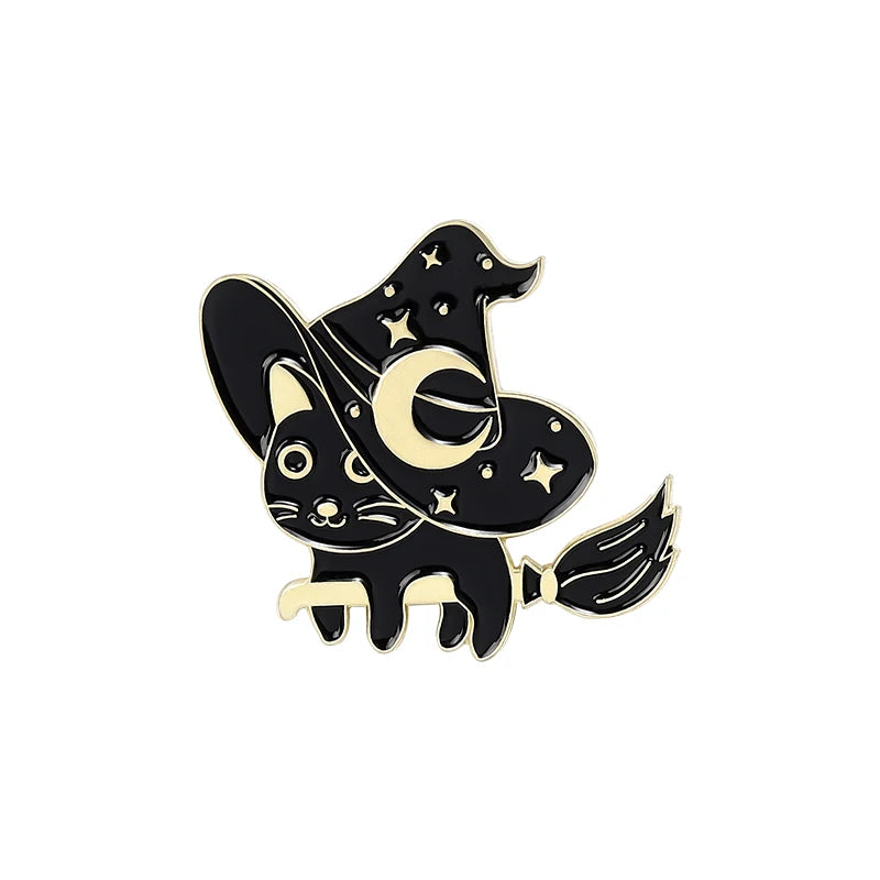 Witch Enamel Pins Collection Witch Hat and Cat Frog Pins Up Crescent Moon Black Gothic Lapel Pin Wiccan Brooches Witches Jewelry Qme style 4