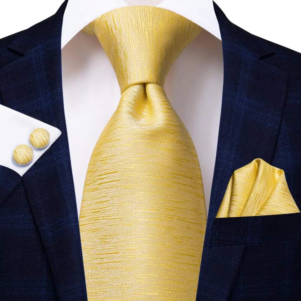 Designer Gold Solid Wedding Tie Men Handky Cufflink Striped Plaid