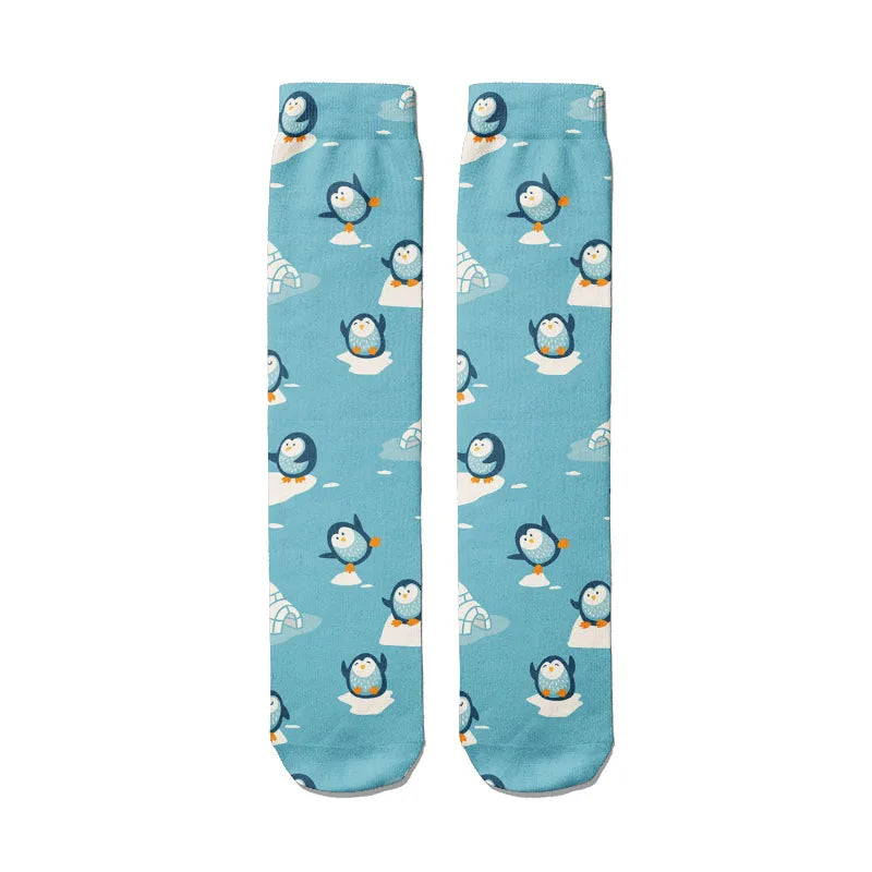 3D Cartoon Penguin Socks Women Funny Kawaii Cotton Long Casual Dress Qme style6 One Size China Mainland