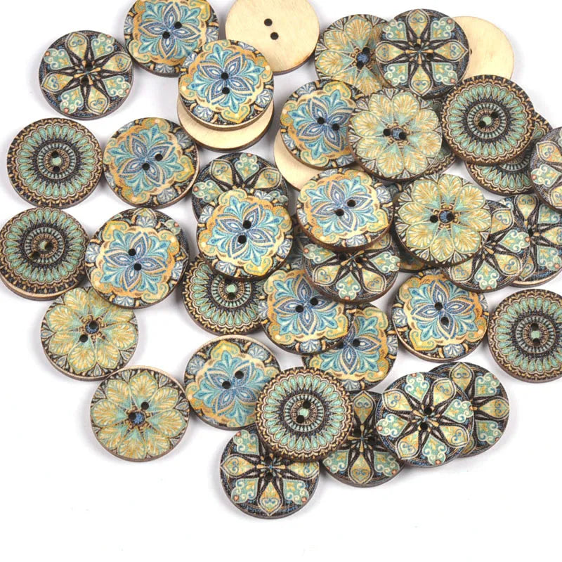 50Pcs 25mm Vintage Printed Wooden Buttons For Scrapbooking DIY Crafts Sewing Clothing Kids Garment Embellishment Supplies c2910 Qme