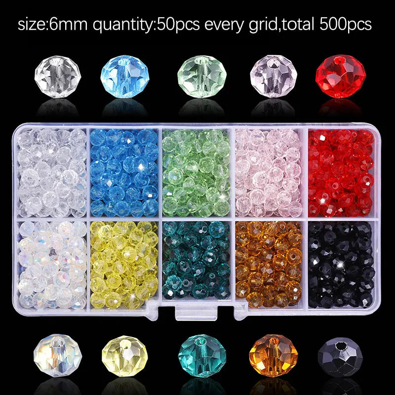 Wholesale Best Selling 10 Colors Crystal Beads Round Glass Beads Faceted Loose Beads With Container Box for Jewelry Making Qme 6mm-500pcs
