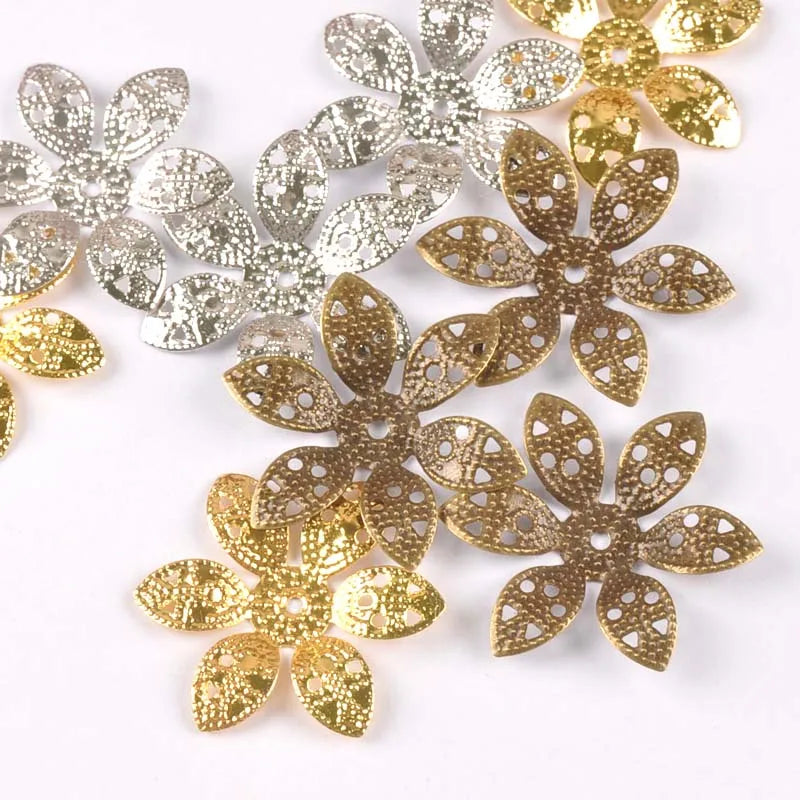 24mm 20Pcs Metal Crafts Flowers Connectors Wraps Filigree For Jewelry Making Pendants DIY Scrapbooking Decoration yk0762-7 Qme